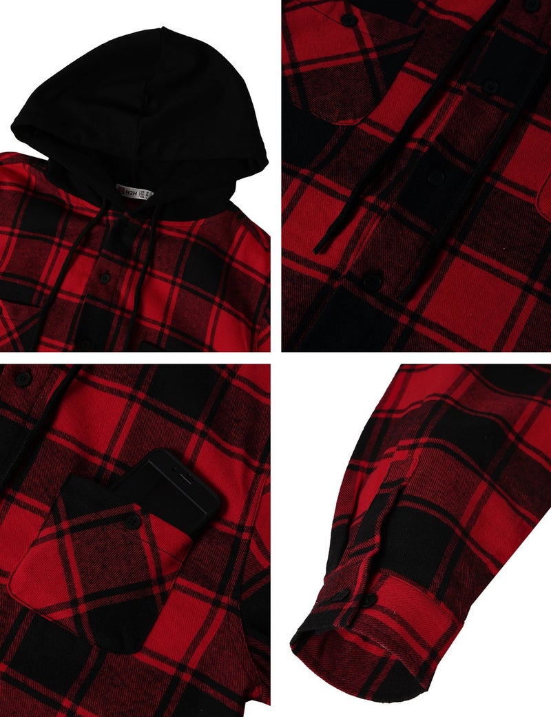 H2H Mens Casual Flannel Shirts Hoodie Jacket US L/Asia XL (CMOJA0105) - Image 5